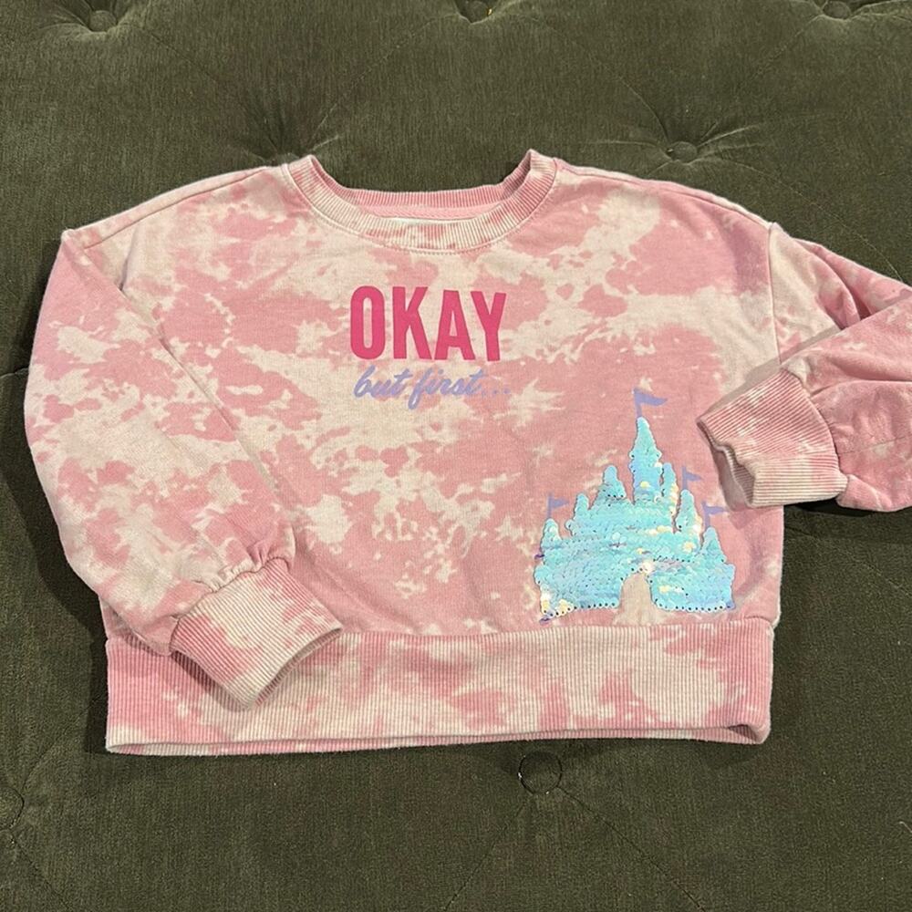 Disney world “ but first Disney “ sequin pull over size Xs